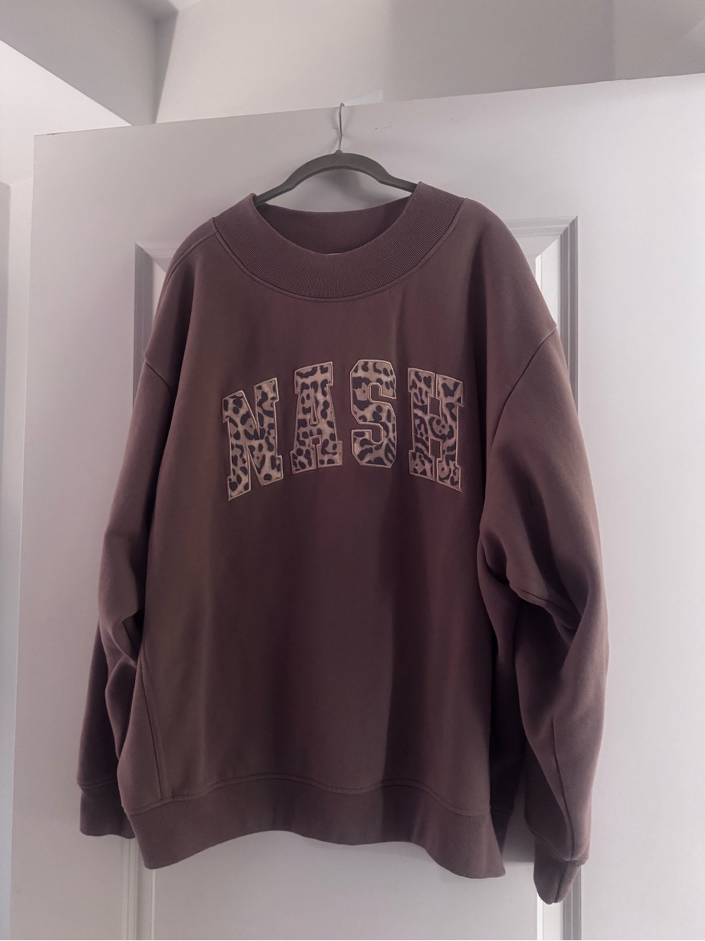 Chocolate Brown Mockneck Sweatshirt with Leopard-Print NASH Logo